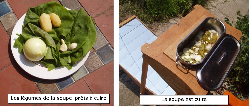 légumes pour la soupe dans la cuisinière solaire Bernard